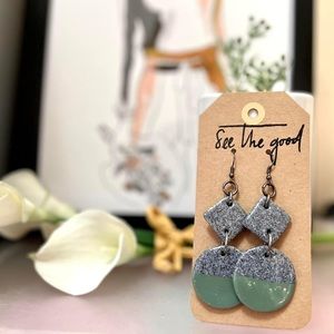 Polymer clay “stone” and army green dangle earrings